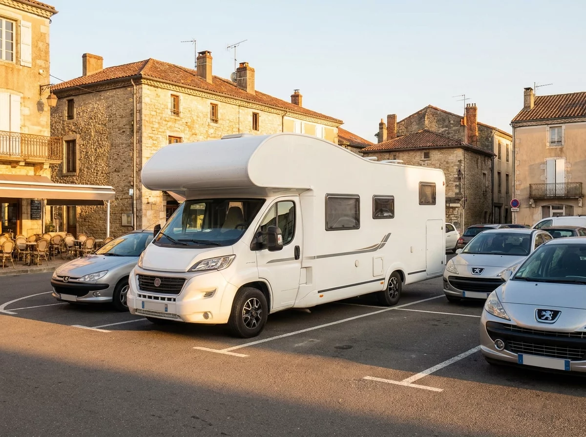 Camping-car stationne correctement sur un parking public